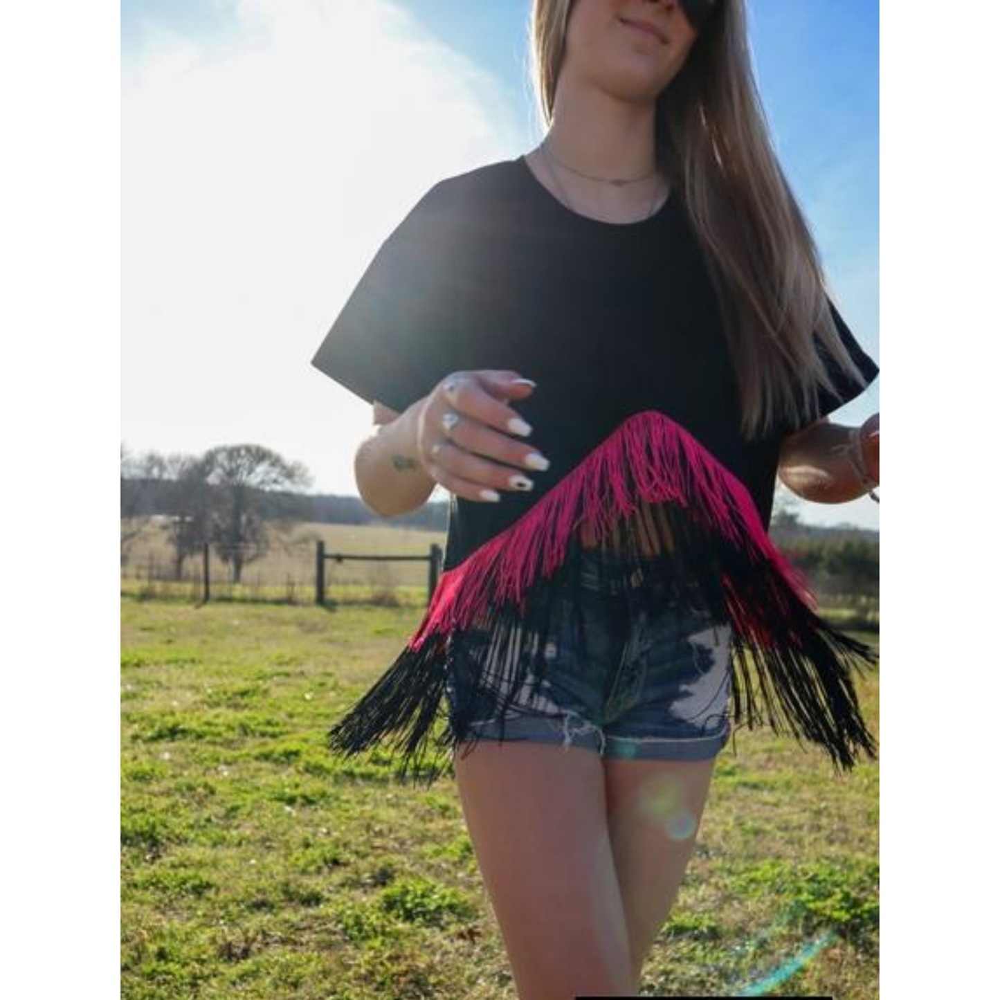 Fringetastic Crop Tee Black