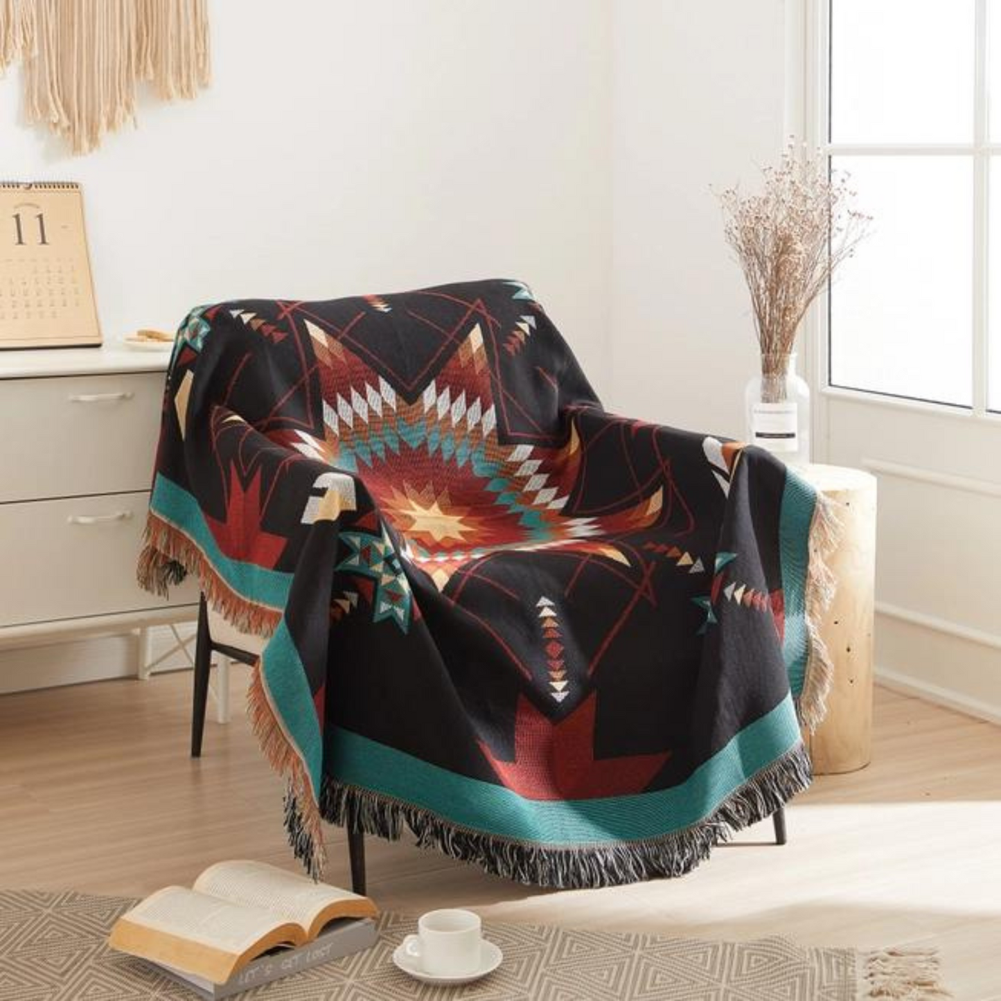 Woven Native Star Throw Black