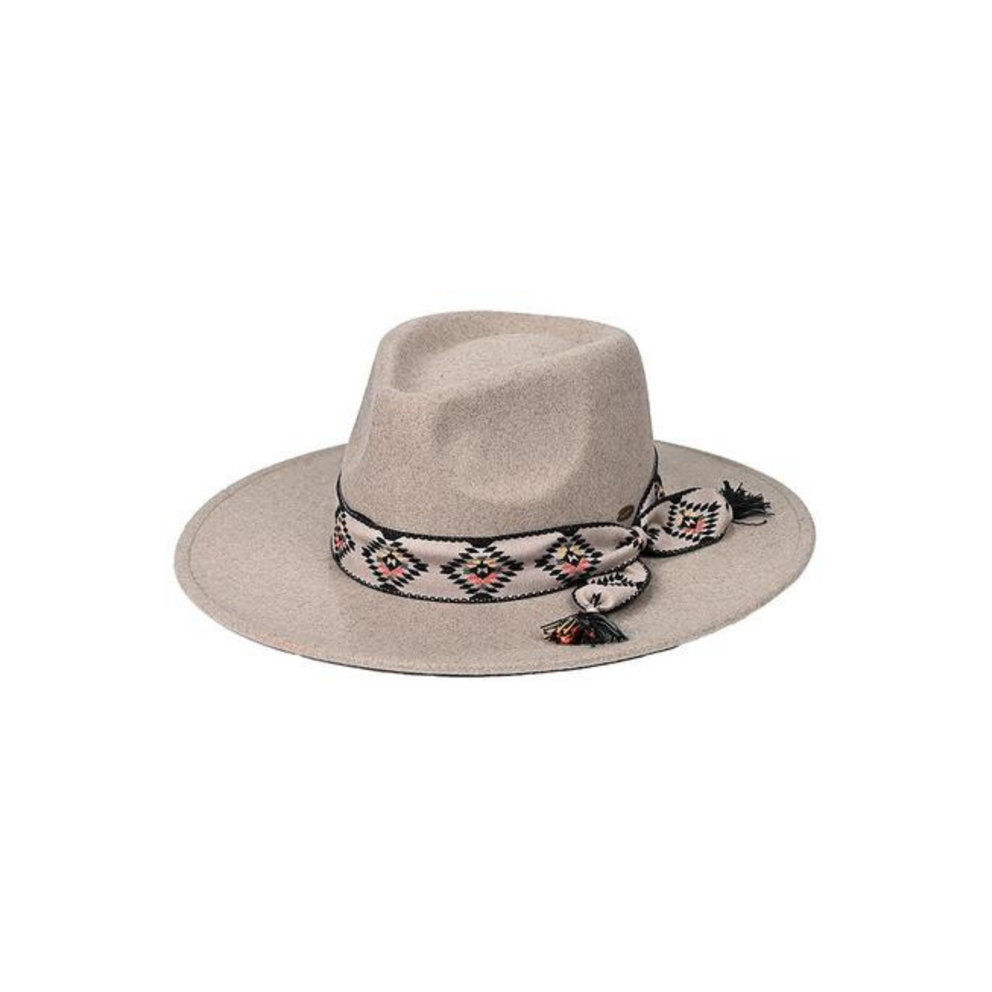 Aztec Trim Band Vegan Felt Panama Hat Dark Taupe