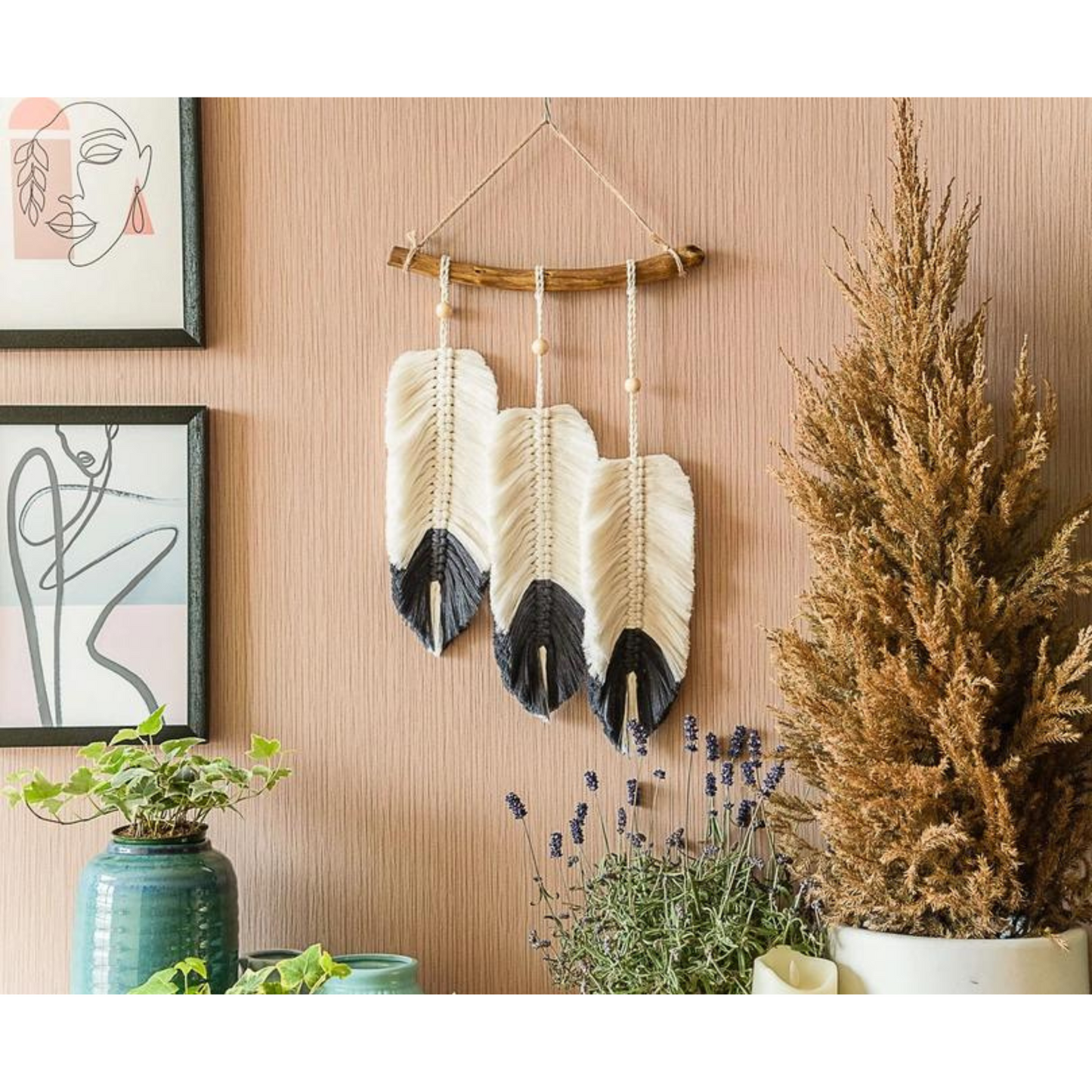 Macrame Feather Wall Hanging 3 Feathers