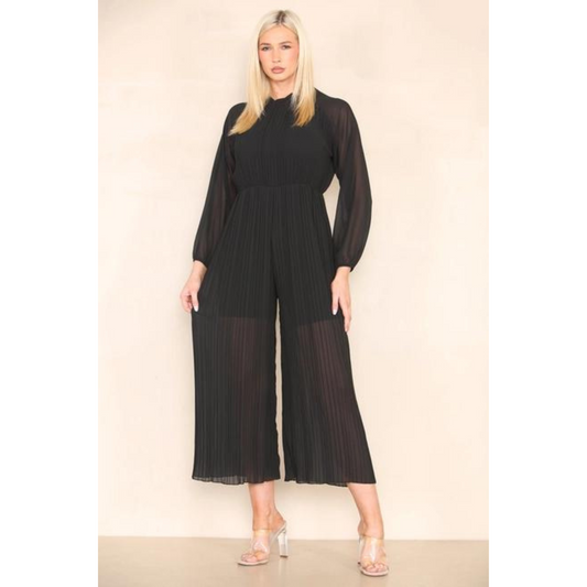 High Neck Pleated Jumpsuit Black