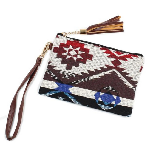 Aztec Printed Wallet with Wristlet Brown