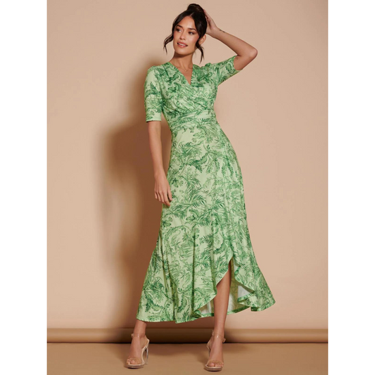 Ruffle Hem Maxi Dress Green Leafy