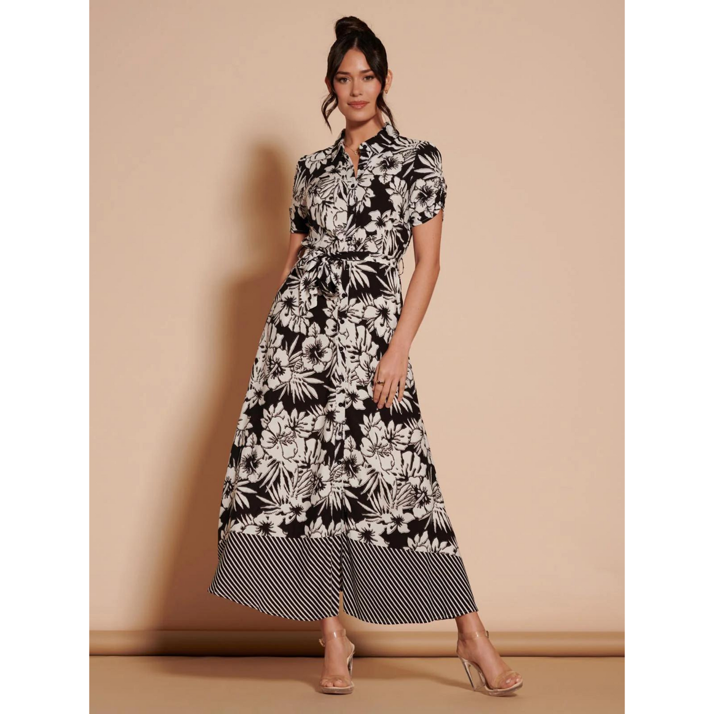 Elsie Floral Maxi Shirt Dress Black Multi