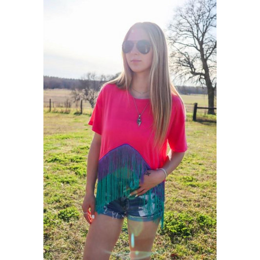 Fringetastic Crop Tee Pink