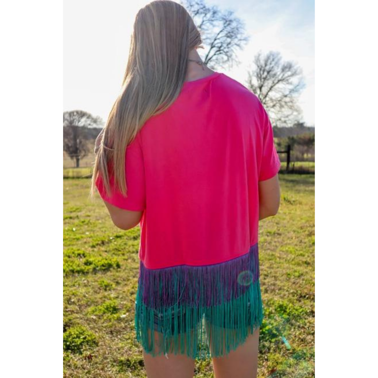 Fringetastic Crop Tee Pink