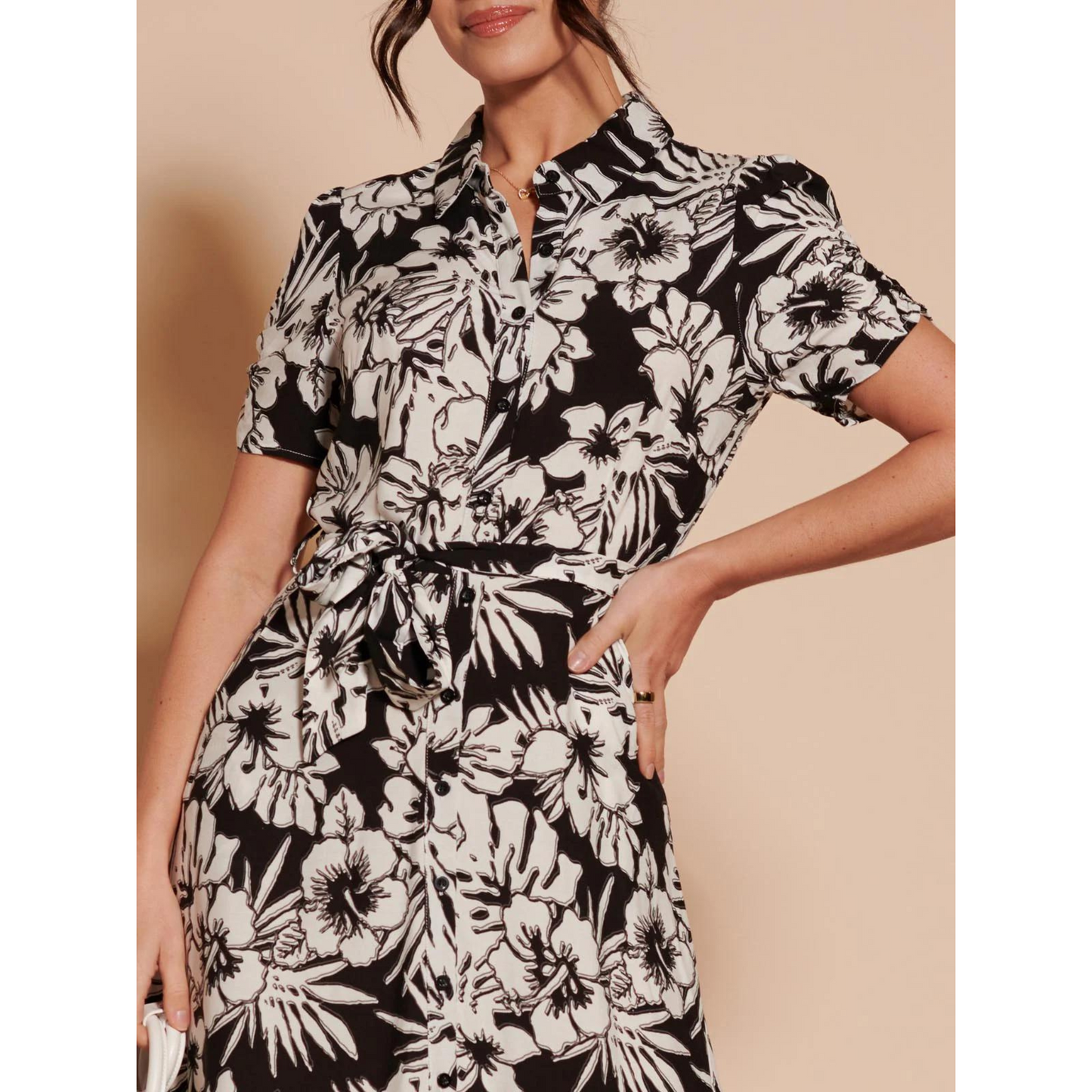 Elsie Floral Maxi Shirt Dress Black Multi