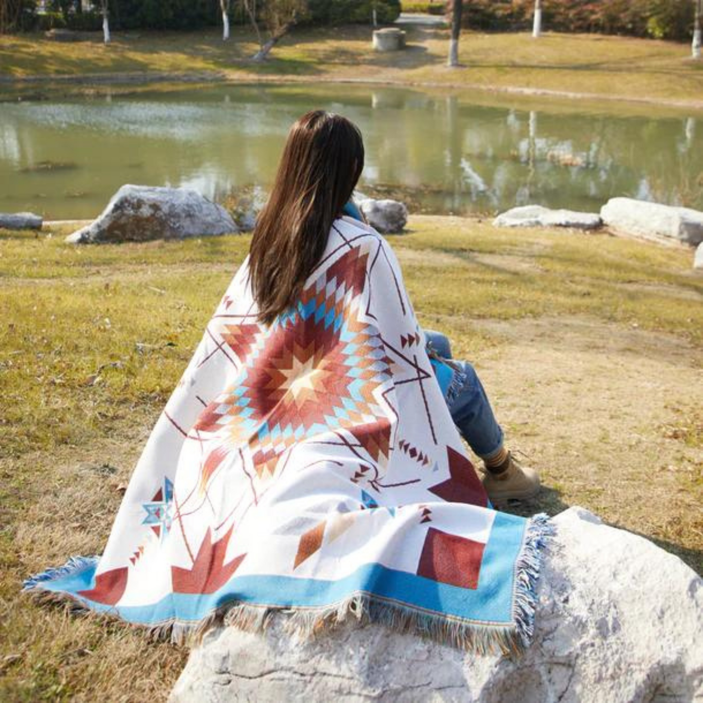 Woven Native Star Throw White