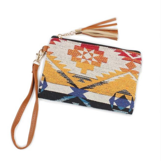 Aztec Printed Wallet with Wristlet Orange