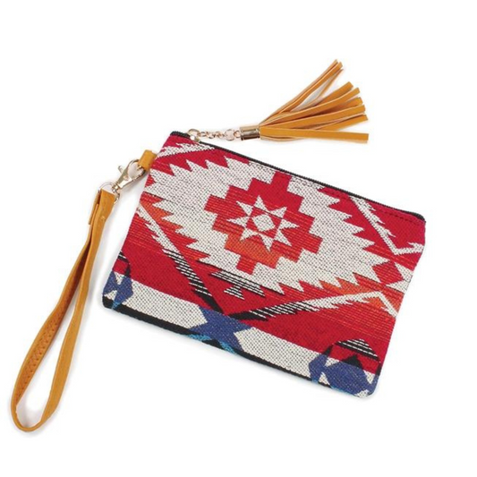 Aztec Printed Wallet with Wristlet Red