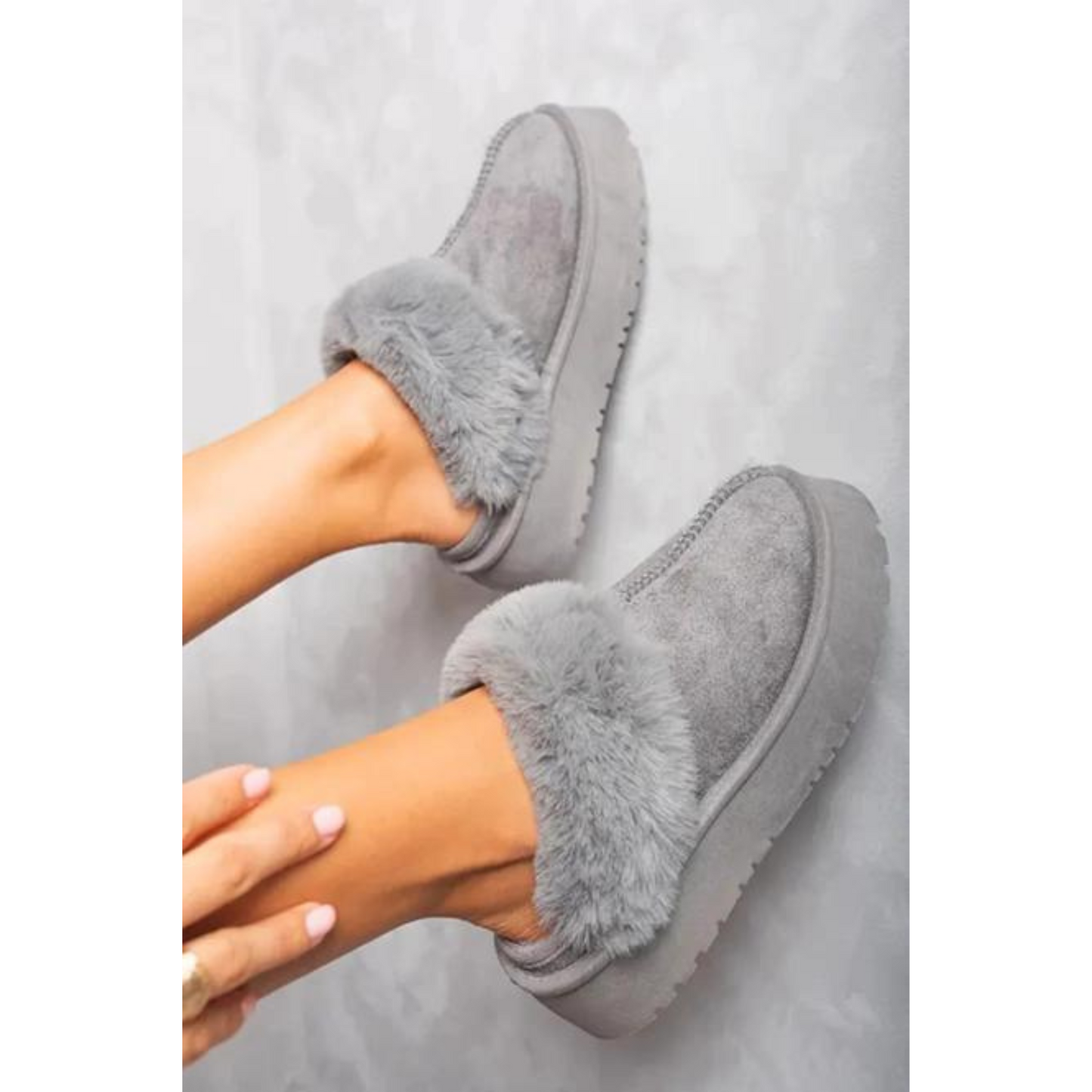 Faux Fur Platform Mule Slipper Grey