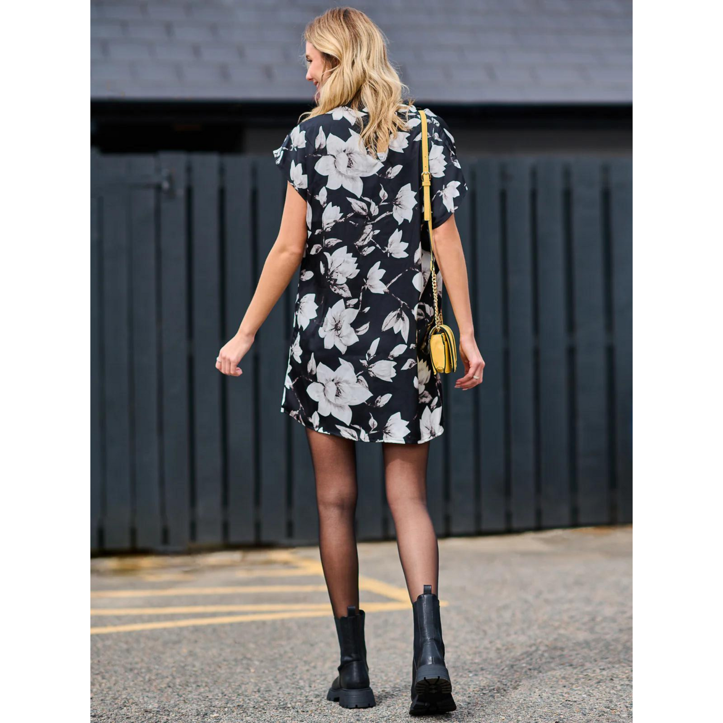 Cowl Neck Tunic Mini Dress Black Floral