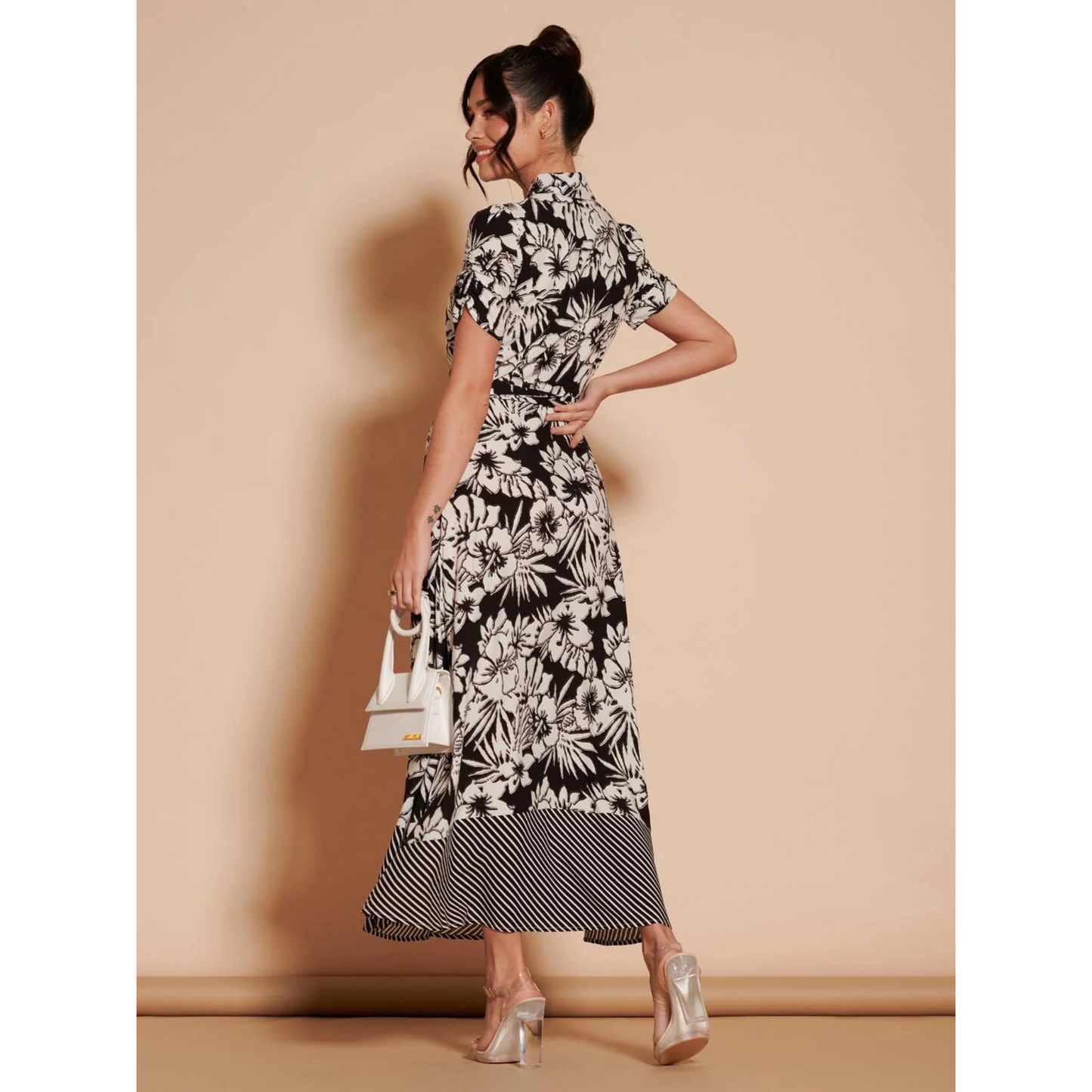 Elsie Floral Maxi Shirt Dress Black Multi