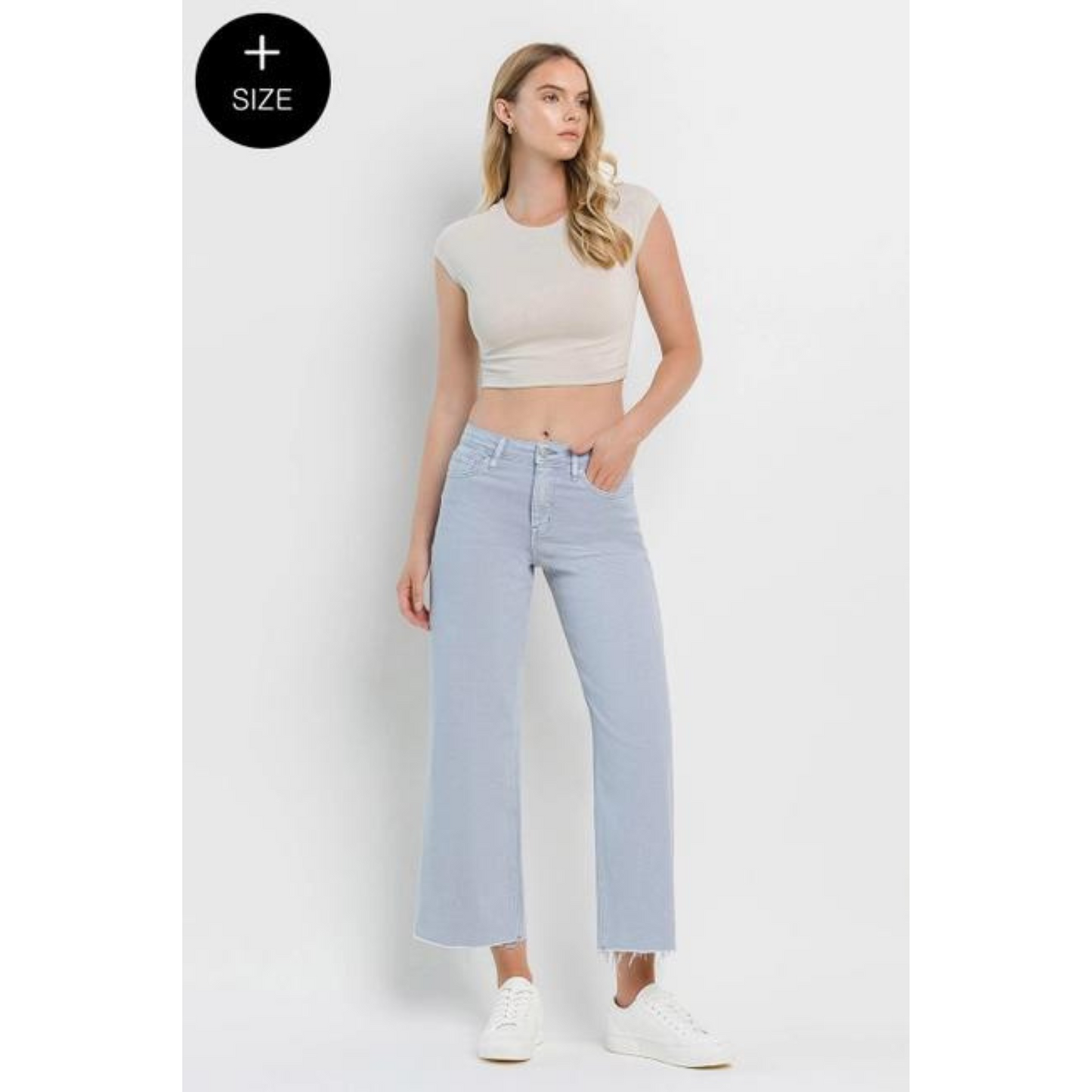 Olivia Plus Size High Rise Crop Wide Leg Jeans