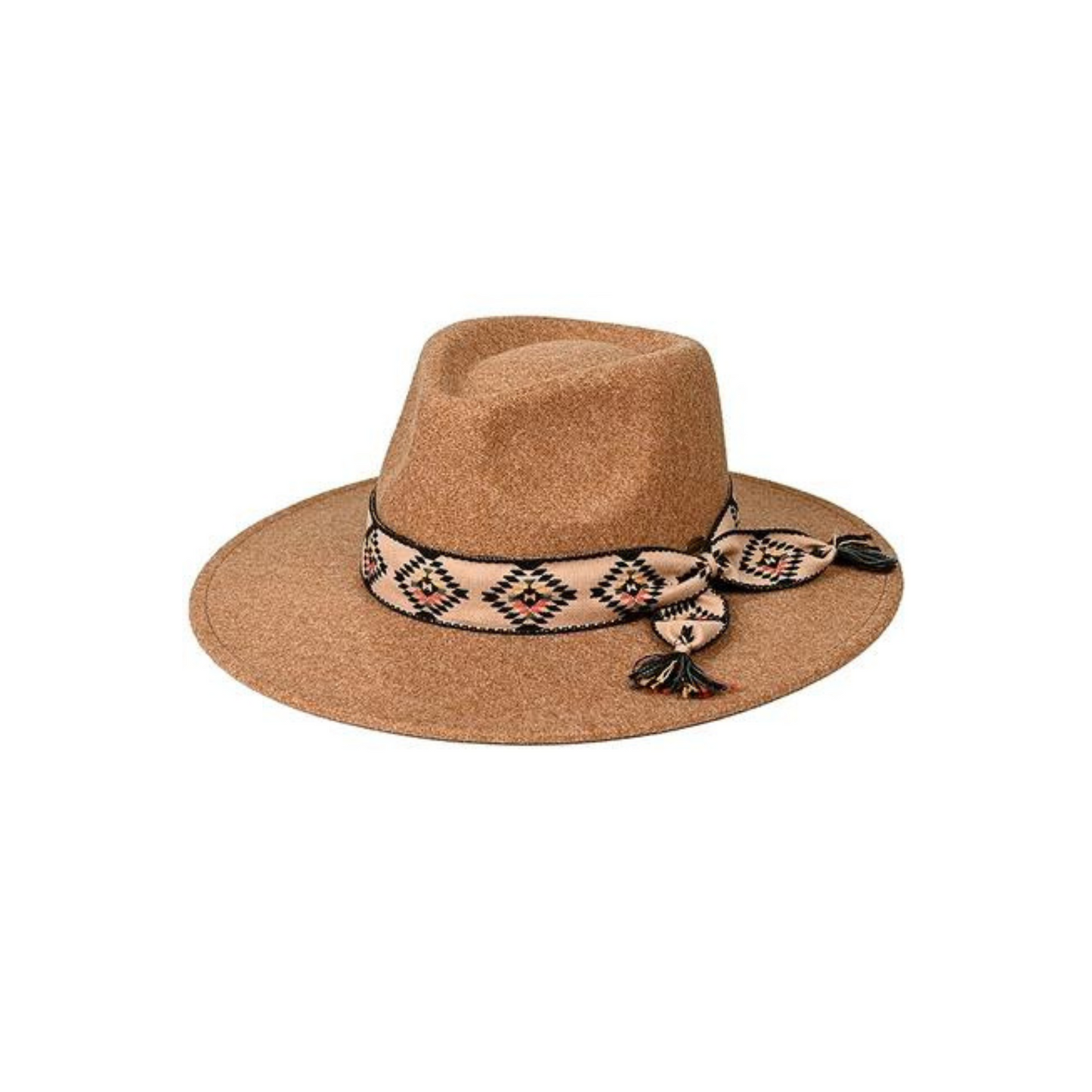 Aztec Trim Band Vegan Felt Panama Hat Golden Camel