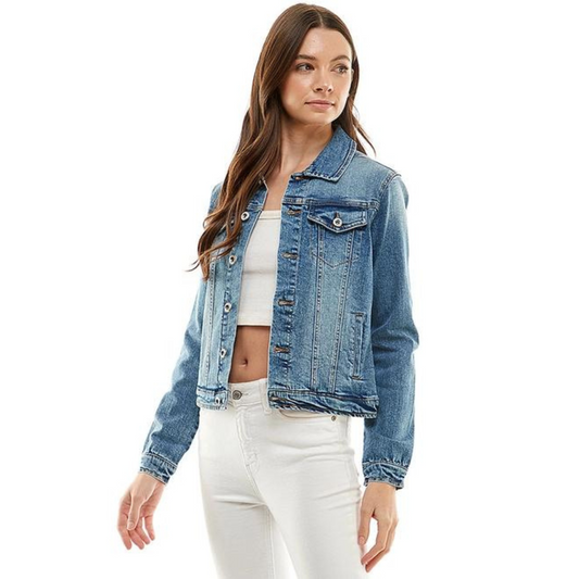 Cotton Blend Stretch Denim Jacket