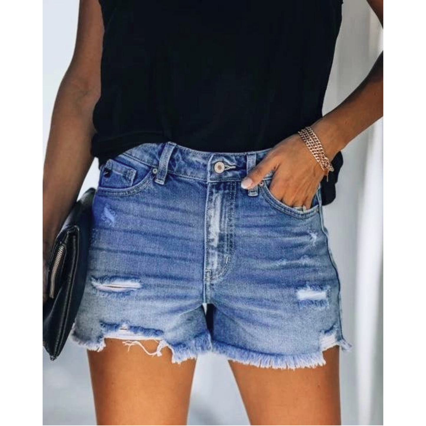 High-Rise Ripped Stretch Summer Denim Shorts