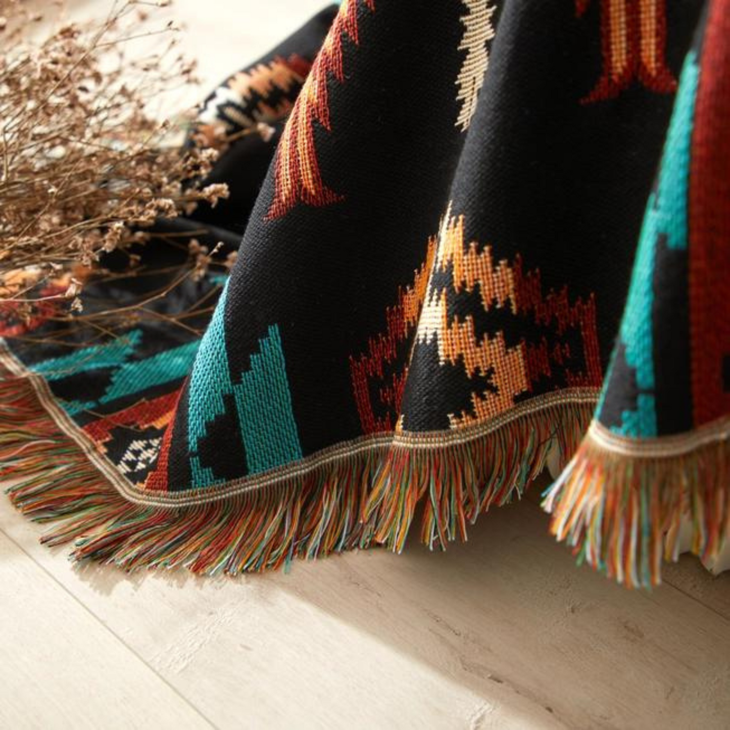 Woven Native Star Throw Black