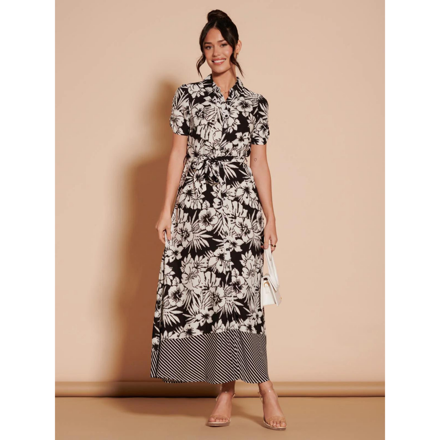 Elsie Floral Maxi Shirt Dress Black Multi