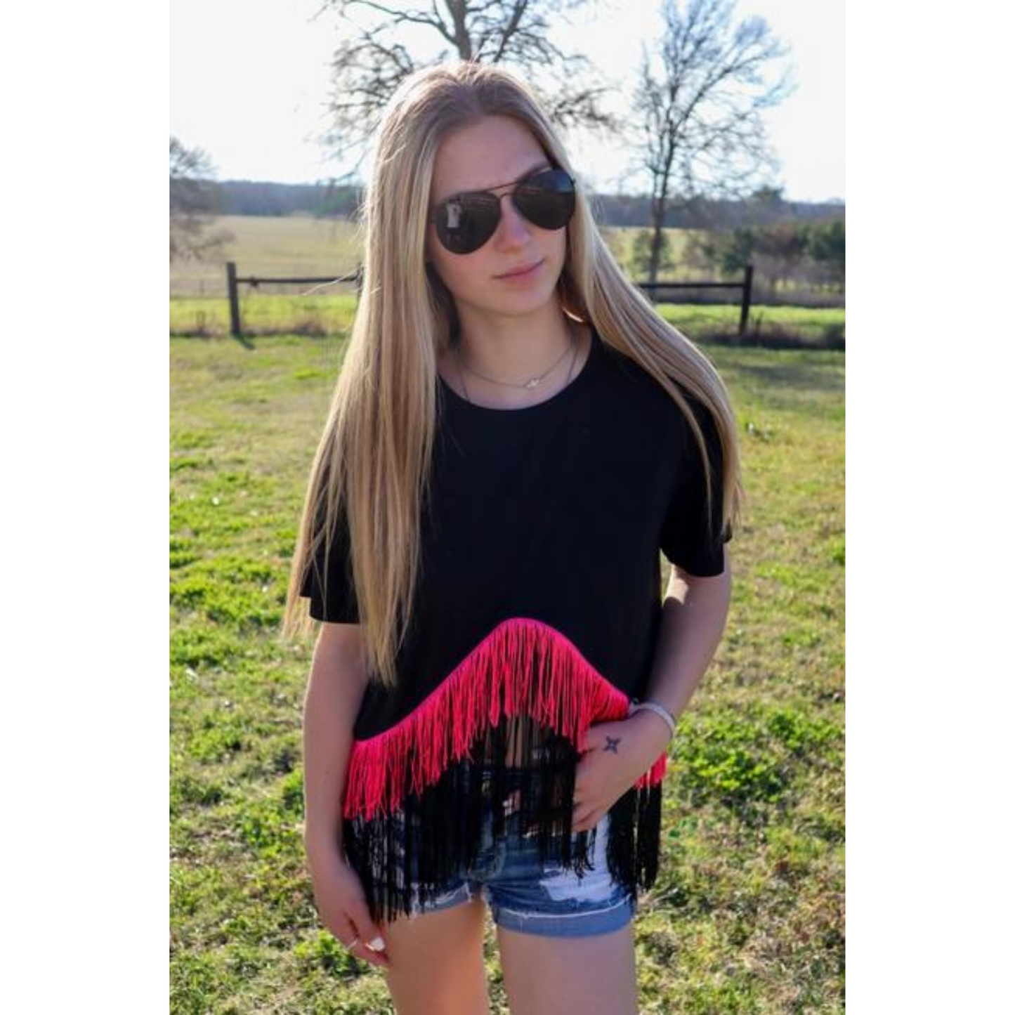 Fringetastic Crop Tee Black