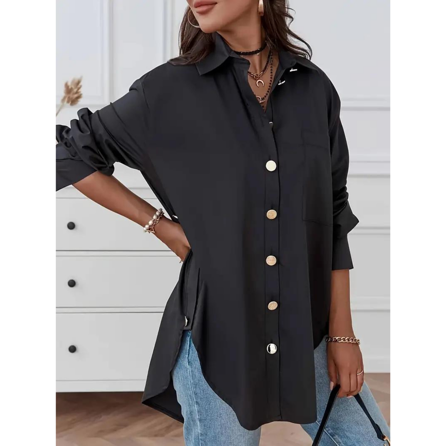 Button Up Oversize Shirt Black