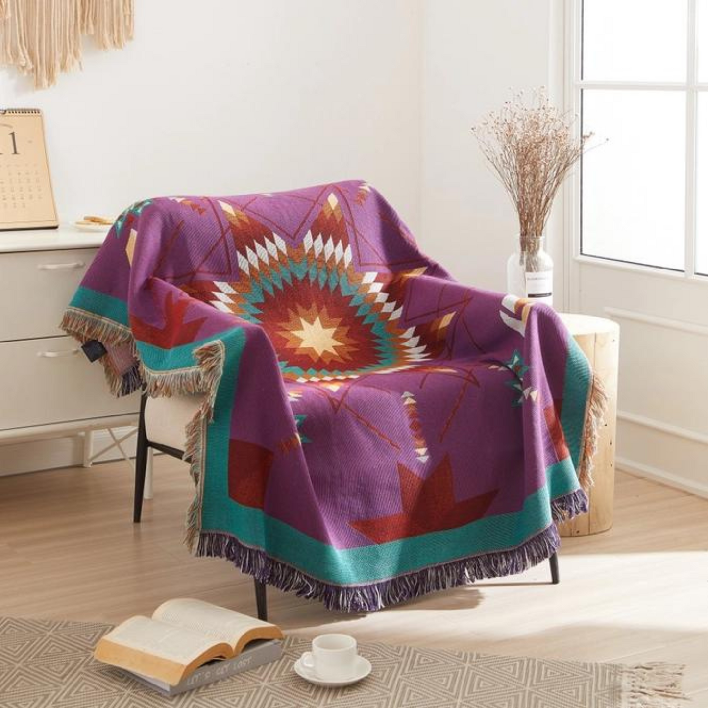 Woven Native Star Throw Purple