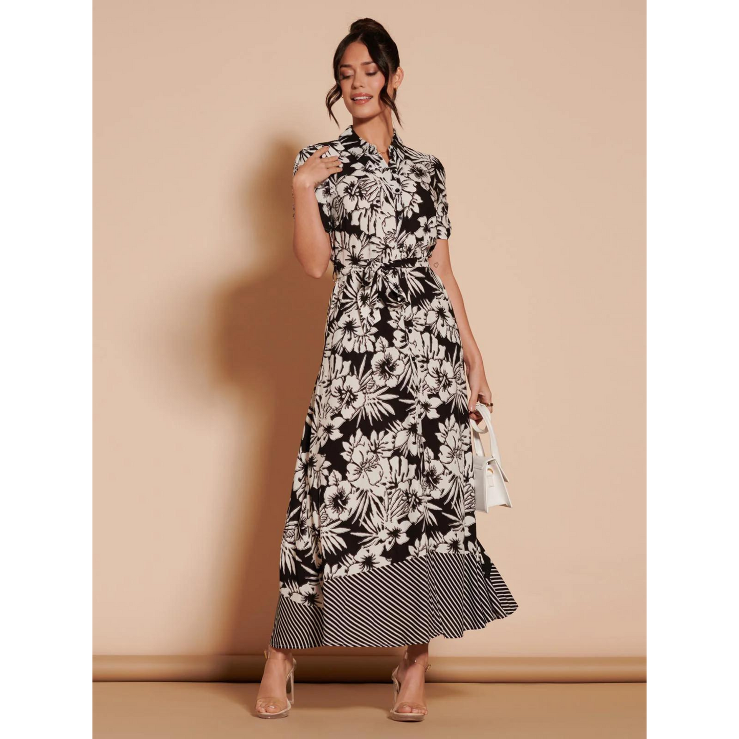 Elsie Floral Maxi Shirt Dress Black Multi