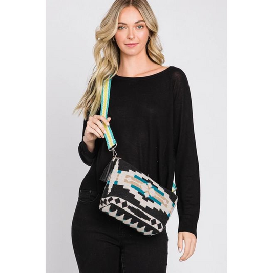 Aztec Crossbody Tassel Bag Teal