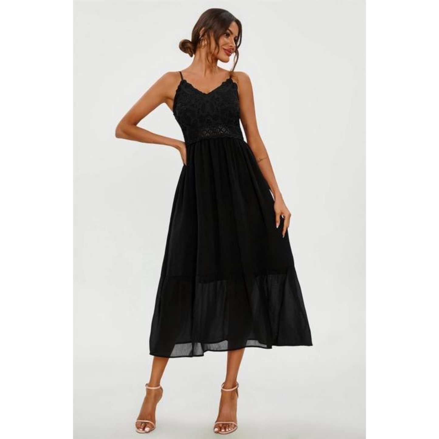 Lace Embroidery Anglaise Maxi Slip Dress Black