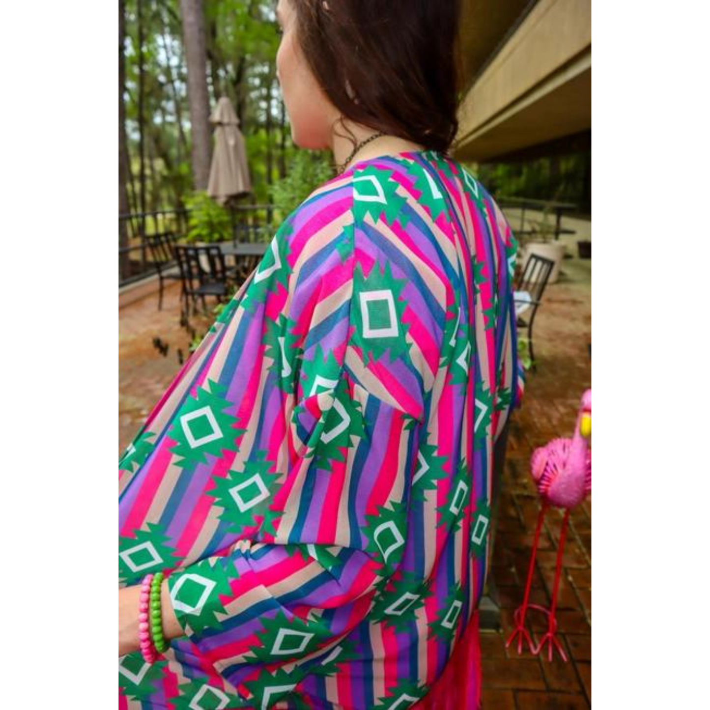 Guadalupe Sheer Aztec Kimono with Sequin Fringe