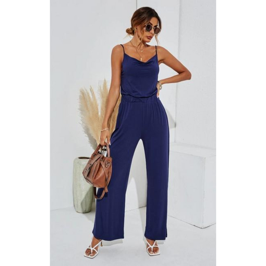 Strappy Jersey Culotte Jumpsuit Navy