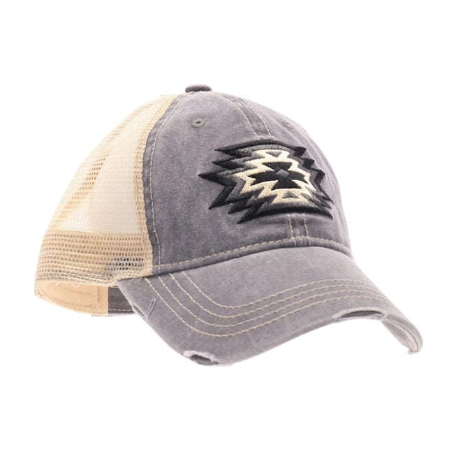 Aztec Embroidered Patch Mesh High Pony Cap Grey