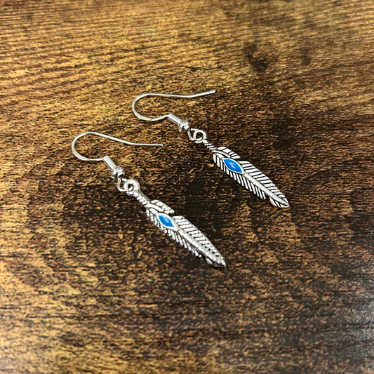 Turqouise Boho Feather Earrings