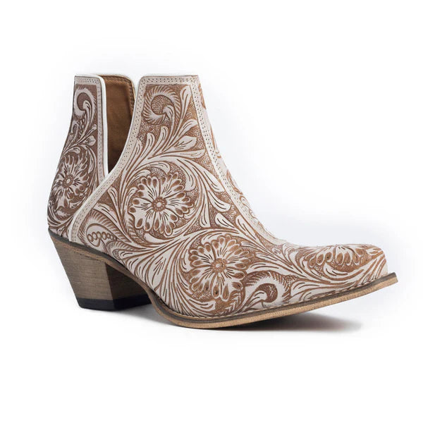 Western Moxie Hand-tooled Booties White Chocolate