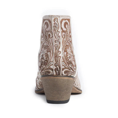 Western Moxie Hand-tooled Booties White Chocolate