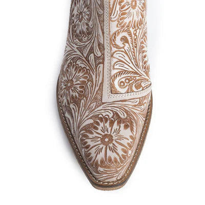 Western Moxie Hand-tooled Booties White Chocolate