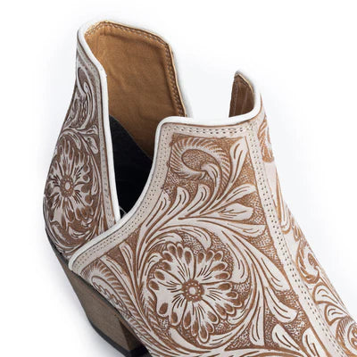 Western Moxie Hand-tooled Booties White Chocolate