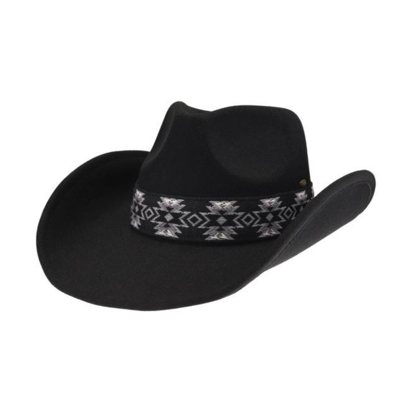 Aztec Vegan Fabric Cowboy Hat Black