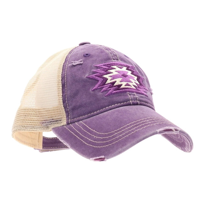 Aztec Embroidered Patch Mesh High Pony Cap Purple